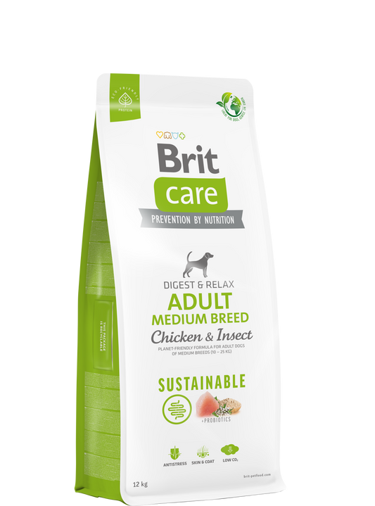 Brit Care ADULT - Medium breed Sustainable - Fenntartható CSIRKE & ROVARFEHÉRJE 12 KG AKCIÓ